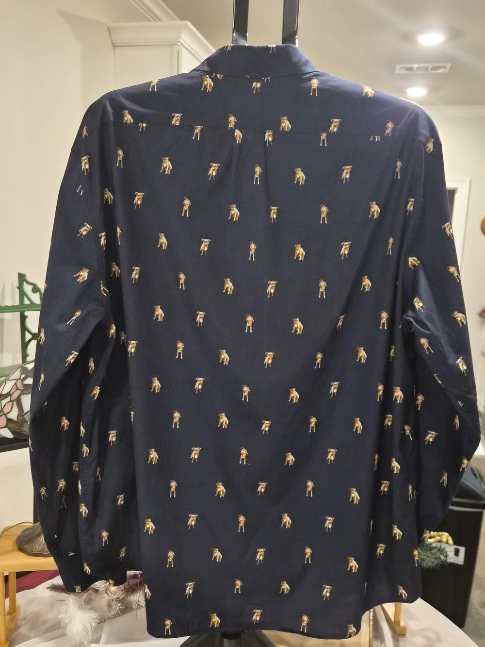 J.Crew Men's XL Secret Wash Classic Fit Navy Blue Novelty Dog Print Stretch